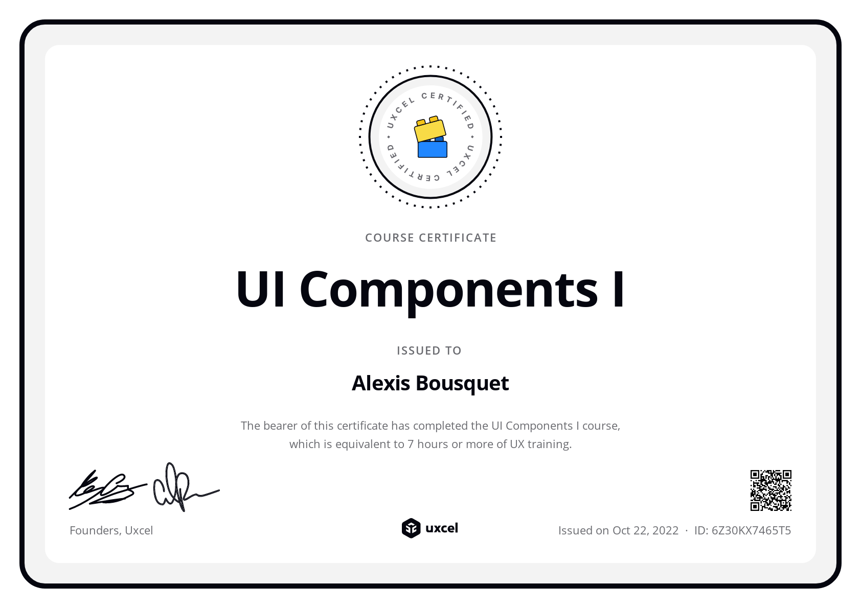 Alexis Bousquet's certificate